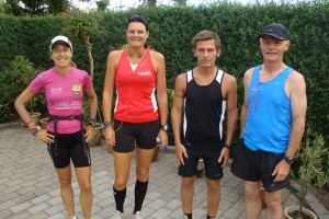 Tracy Høeg, Annette Fredskov, Karsten Waldorff Nielsen & Preben Poulsen Klar til start kl. 7.30, Fredskov Marathon, Løb nr. 38 - 366/365