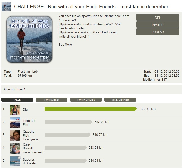 Challenge 2012.12.31 - Run with all your Endo Friends - most km in december