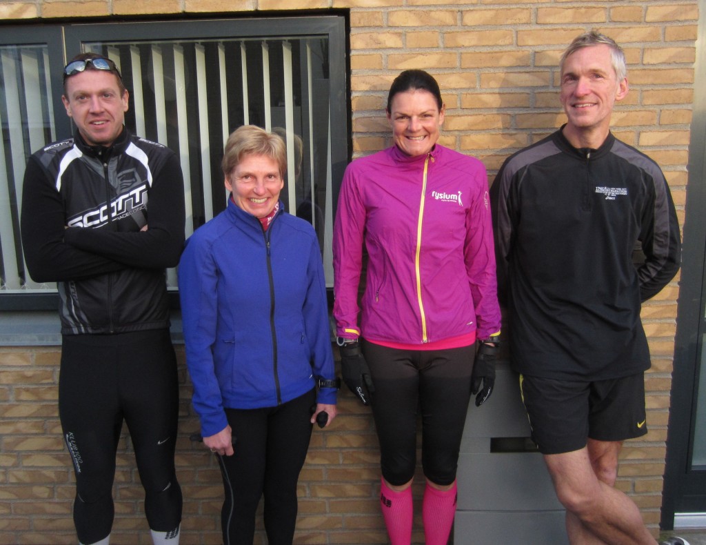 Fire rutinerede marathonløbere til start. Rene Hjorth Olsen, Lene Bruun, Annette Fredskov, Jerk W. Langer