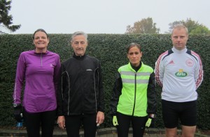 Klar til Fredskov Marathon en efterårsdag i oktober. Annette Fredskov, Henning Baginski, Bouchra Lundgren Eriksen, Nicholas Felten